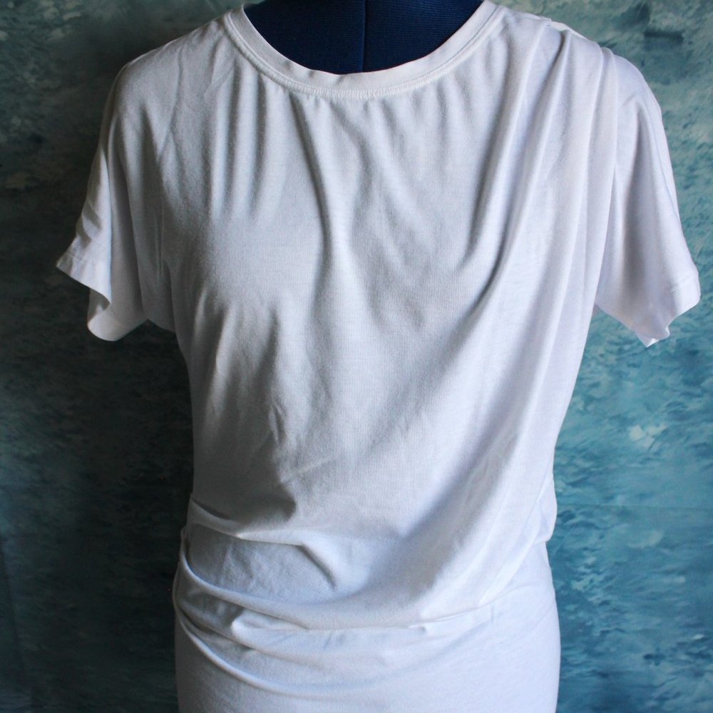 Athleta Women's White Pleated Ruched Side Short Sleeve T-Shirt ~XS~ V/311276